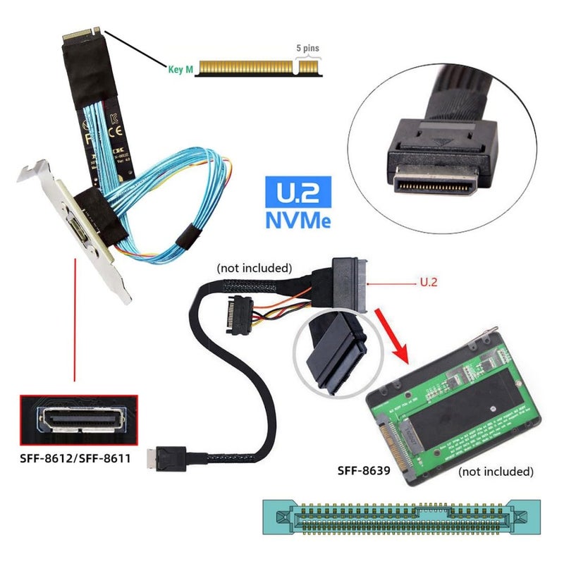 Chenyang Oculink SFF-8612 to PCI-E 4.0 NVME M.2 M-Key Host Extension Cable Adapter with 8/12cm Slot Bracket for External Graphics Card & SSD - Image 4